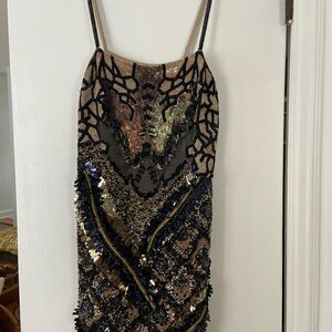 All Saints Spitalfield Hand Embellished Black and Gold Mini Dress Size 4